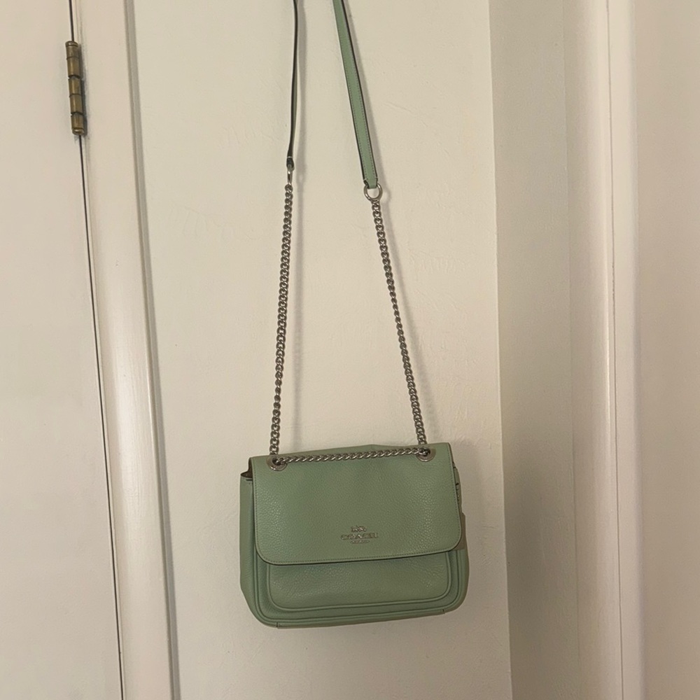 Coach Green Crossbody Bag with Structured Shape and Adjustable Strap